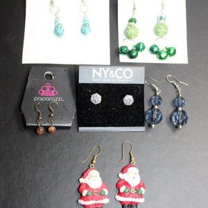 Women's Earring Bundle Mixed Lot - 6 Pair - Christmas Santa / Dangle Sparkle